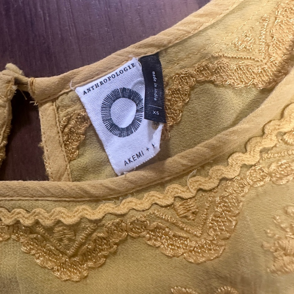 Anthropologie Akemi + Kin Mustard Yellow Dress With Slip - Picture 9 of 12
